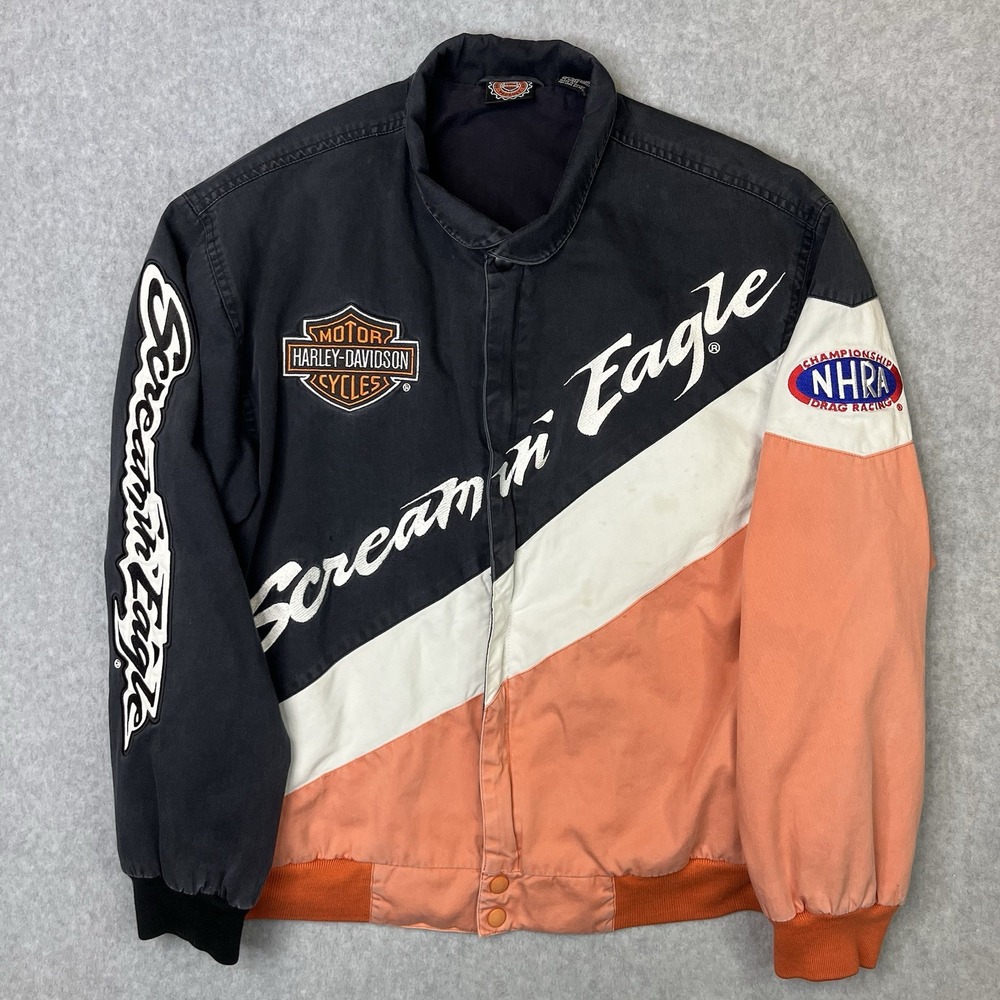 Vintage Harley Davidson Jacket Screaming Eagle NHRA Adult Small Distressed